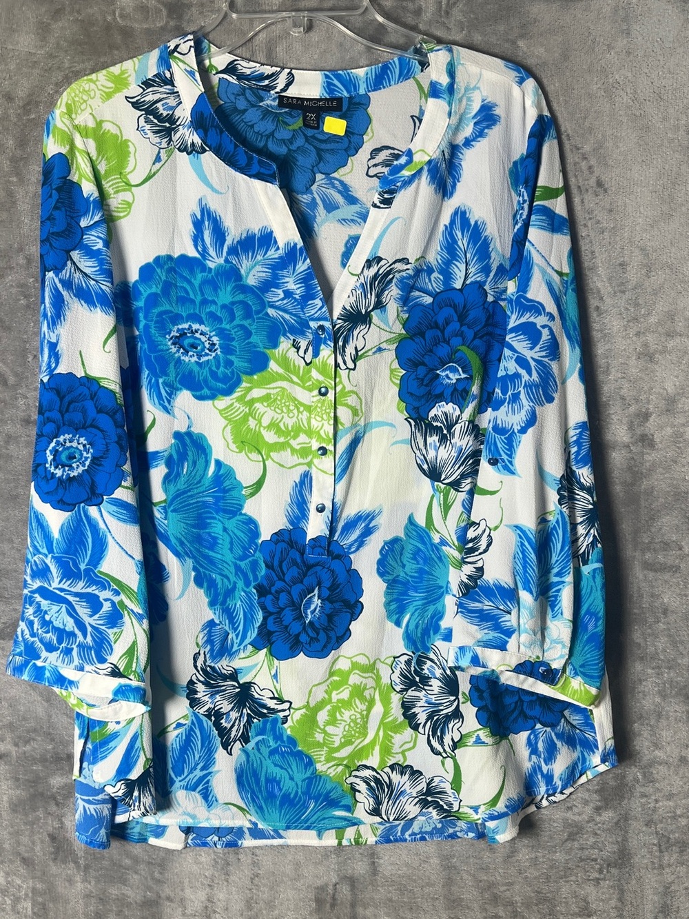 Sara Michelle White Tunic with Blue & Green Floral Print